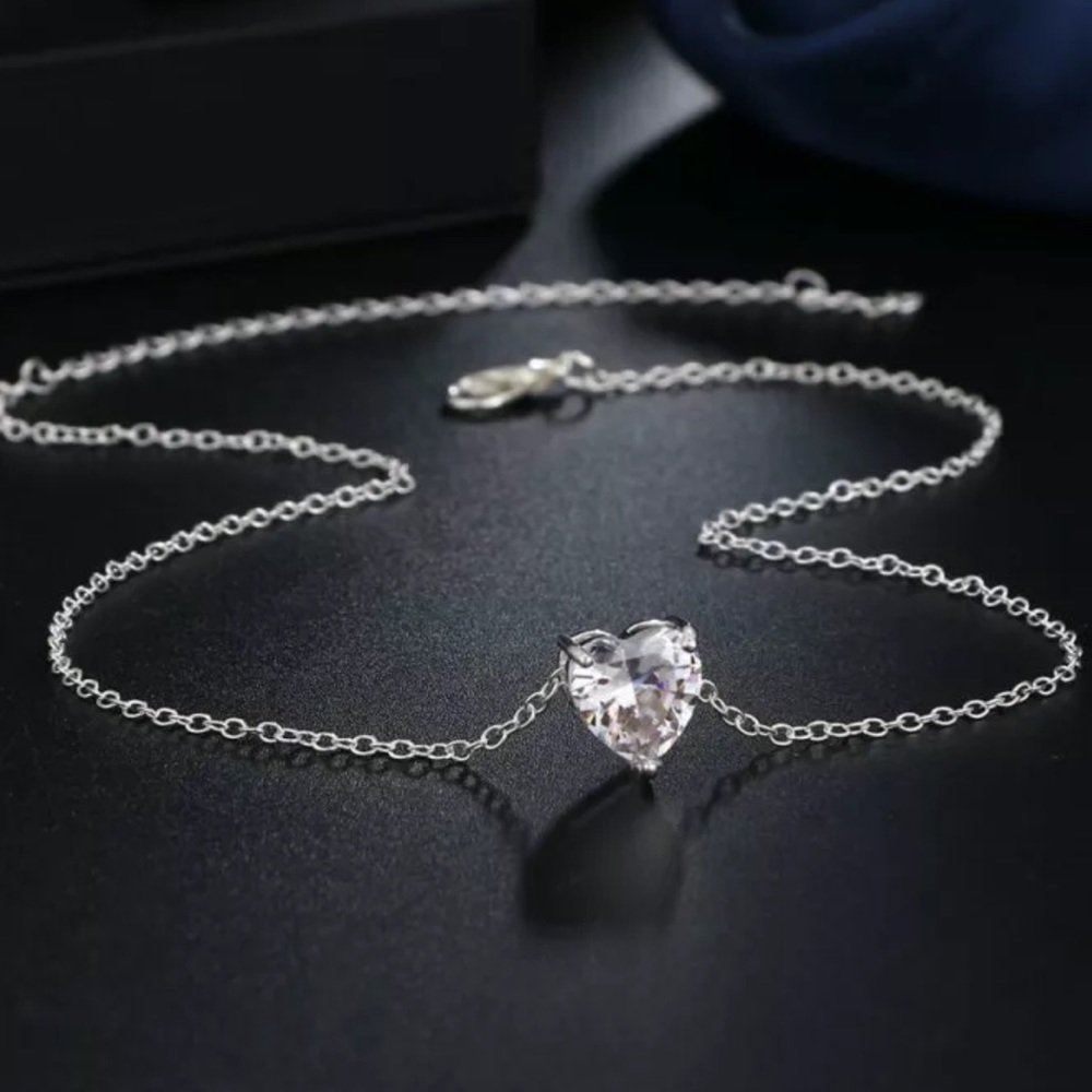 2ct Diamond CZ ❤️ heart pendant necklace choker